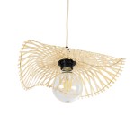 GloboStar® MELEMELE 01839 Boho Κρεμαστό Φωτιστικό Οροφής Μονόφωτο 1 x E27 AC220-240V IP20 - Φ35 x Υ4cm - Μπεζ Ξύλινο Μπαμπού Πλέγμα - 5 Χρόνια Εγγύηση