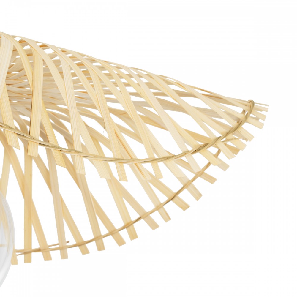 GloboStar® MELEMELE 01839 Boho Κρεμαστό Φωτιστικό Οροφής Μονόφωτο 1 x E27 AC220-240V IP20 - Φ35 x Υ4cm - Μπεζ Ξύλινο Μπαμπού Πλέγμα - 5 Χρόνια Εγγύηση