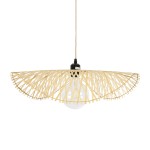 GloboStar® MELEMELE 01840 Boho Κρεμαστό Φωτιστικό Οροφής Μονόφωτο 1 x E27 AC220-240V IP20 - Φ50 x Υ7cm - Μπεζ Ξύλινο Μπαμπού Πλέγμα - 5 Χρόνια Εγγύηση
