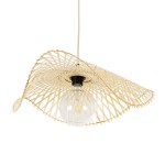 GloboStar® MELEMELE 01840 Boho Κρεμαστό Φωτιστικό Οροφής Μονόφωτο 1 x E27 AC220-240V IP20 - Φ50 x Υ7cm - Μπεζ Ξύλινο Μπαμπού Πλέγμα - 5 Χρόνια Εγγύηση