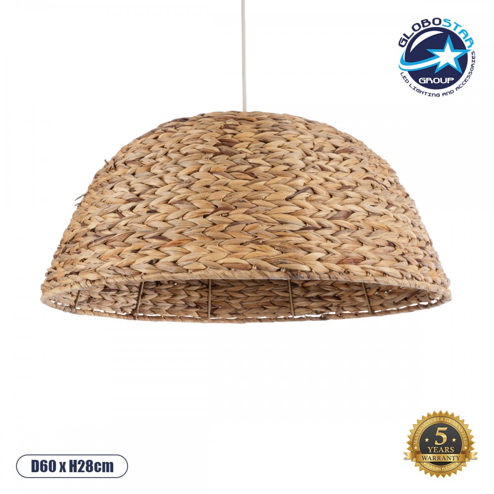 GloboStar® MANGATA 01847 Boho Κρεμαστό Φωτιστικό Καμπάνα Μονόφωτο 1 x E27 IP20 Μπεζ Ξύλο - Μ60 x Π60 x Υ28cm