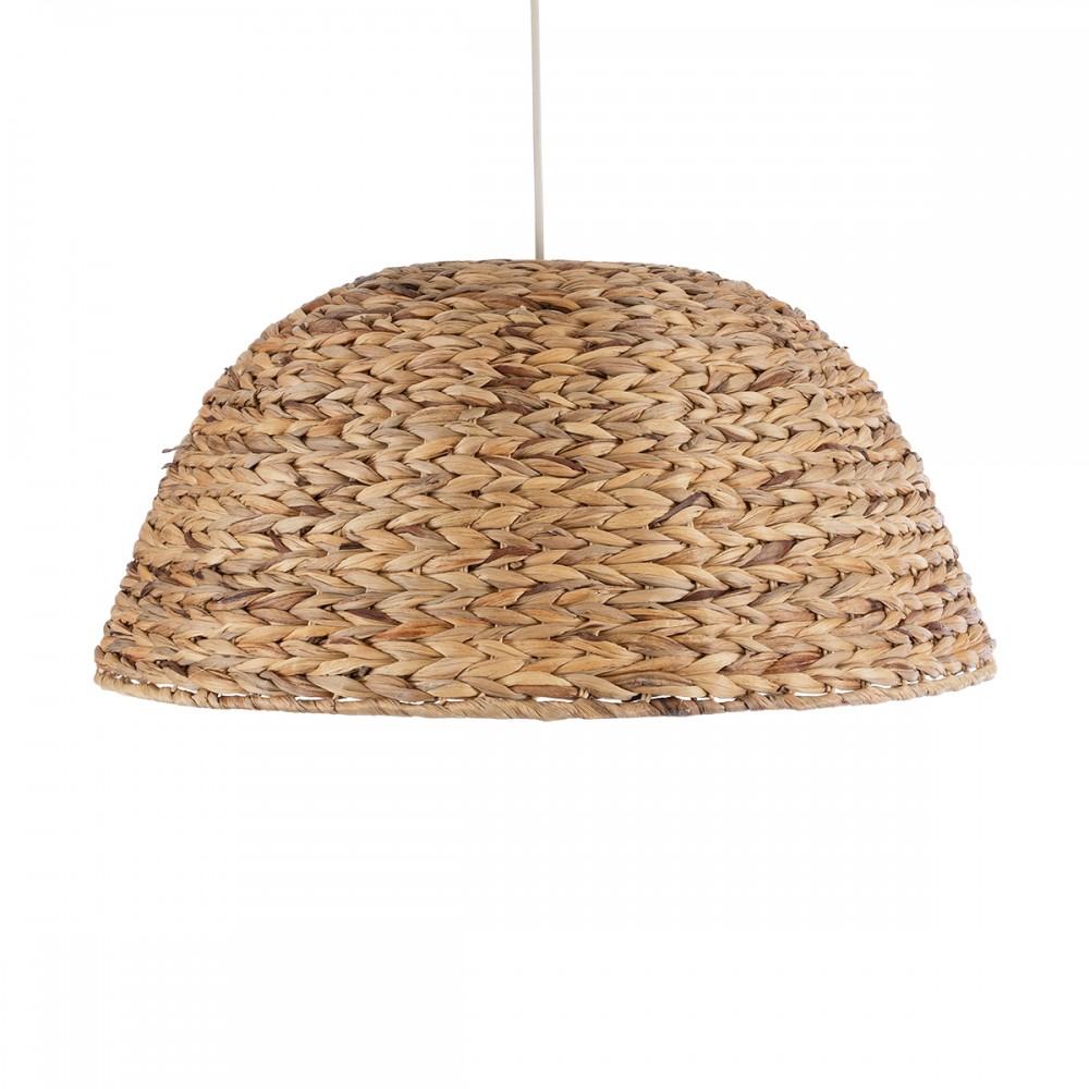GloboStar® MANGATA 01847 Boho Κρεμαστό Φωτιστικό Οροφής Μονόφωτο 1 x E27 AC220-240V IP20 - Φ60 x Υ28cm - Καφέ Water Hyacinth - Υδρουάκινθος Πλέγμα Καμπάνα - 5 Χρόνια Εγγύηση