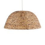 GloboStar® MANGATA 01847 Boho Κρεμαστό Φωτιστικό Οροφής Μονόφωτο 1 x E27 AC220-240V IP20 - Φ60 x Υ28cm - Καφέ Water Hyacinth - Υδρουάκινθος Πλέγμα Καμπάνα - 5 Χρόνια Εγγύηση