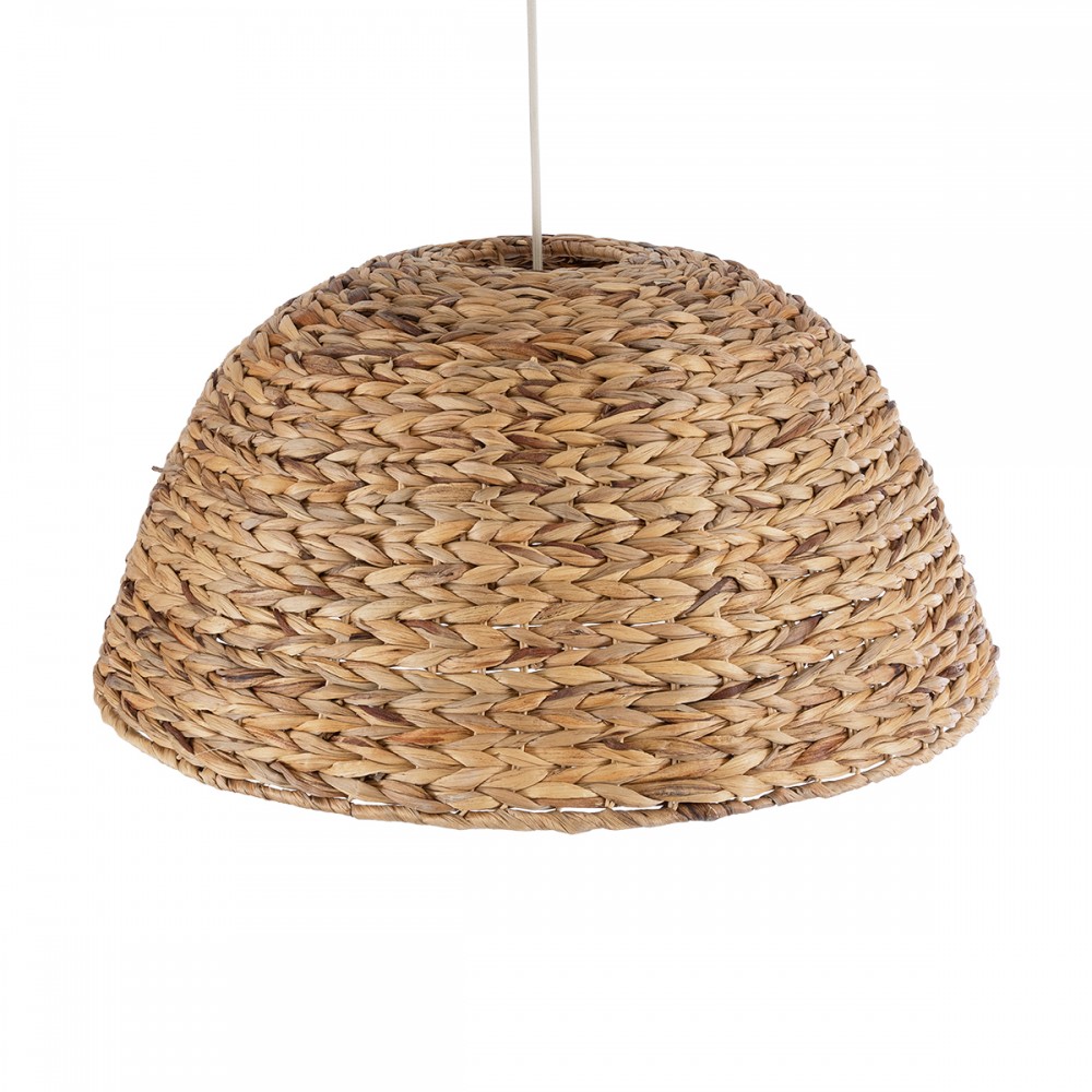 GloboStar® MANGATA 01847 Boho Κρεμαστό Φωτιστικό Οροφής Μονόφωτο 1 x E27 AC220-240V IP20 - Φ60 x Υ28cm - Καφέ Water Hyacinth - Υδρουάκινθος Πλέγμα Καμπάνα - 5 Χρόνια Εγγύηση