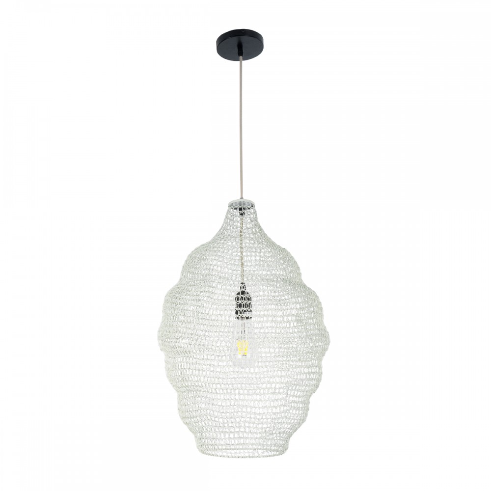 GloboStar® KENTUCKY 01898 Vintage Κρεμαστό Φωτιστικό Πλέγμα Μονόφωτο 1 x E27 IP20 Μπεζ Μέταλλο - Μ40 x Π40 x Y60cm