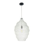GloboStar® KENTUCKY 01898 Vintage Κρεμαστό Φωτιστικό Πλέγμα Μονόφωτο 1 x E27 IP20 Μπεζ Μέταλλο - Μ40 x Π40 x Y60cm
