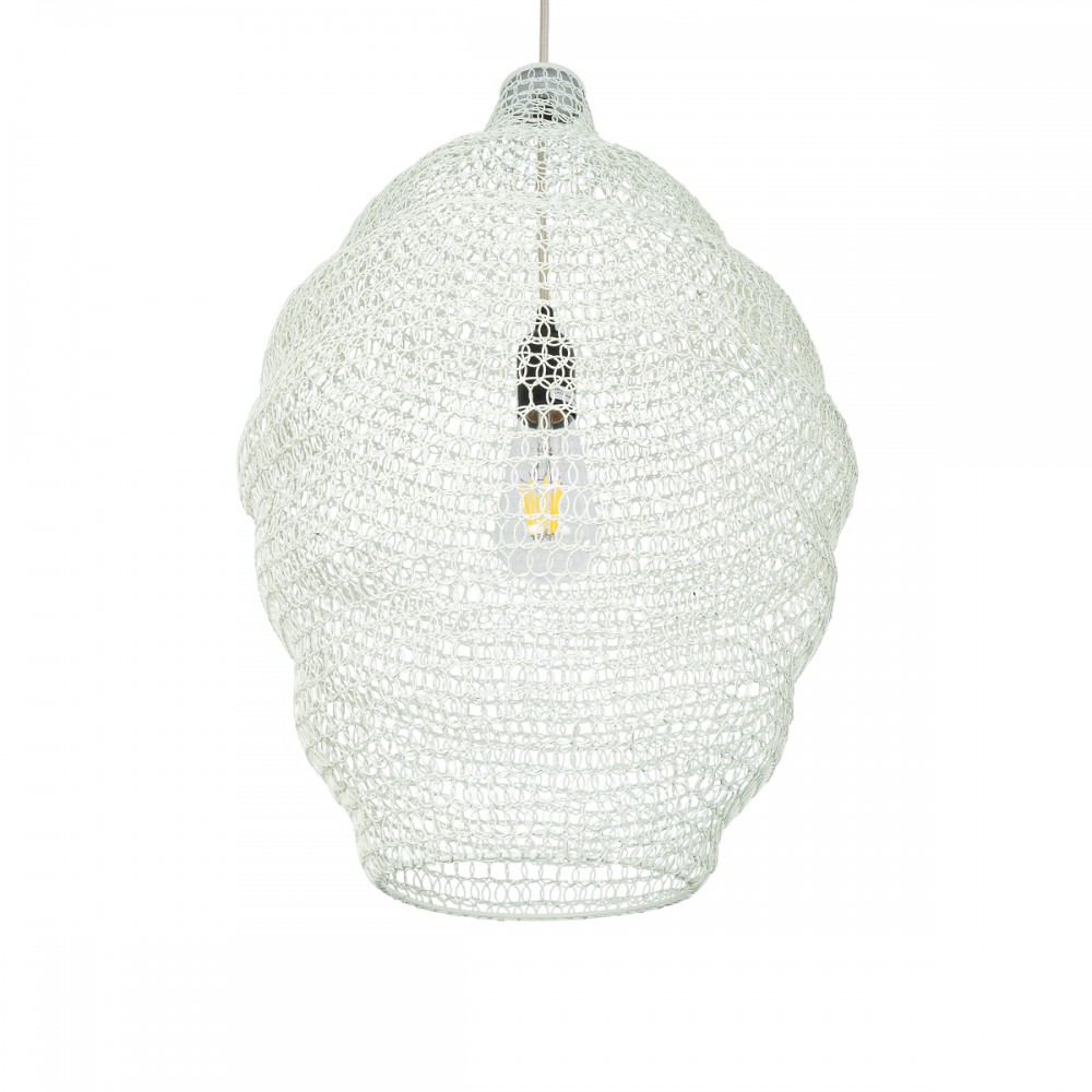 GloboStar® KENTUCKY 01898 Vintage Κρεμαστό Φωτιστικό Πλέγμα Μονόφωτο 1 x E27 IP20 Μπεζ Μέταλλο - Μ40 x Π40 x Y60cm