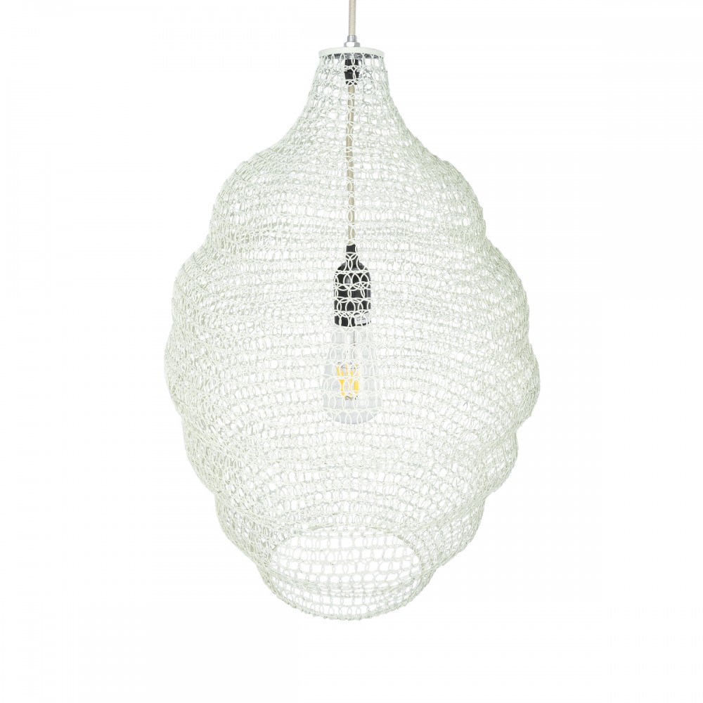 GloboStar® KENTUCKY 01898 Vintage Κρεμαστό Φωτιστικό Πλέγμα Μονόφωτο 1 x E27 IP20 Μπεζ Μέταλλο - Μ40 x Π40 x Y60cm
