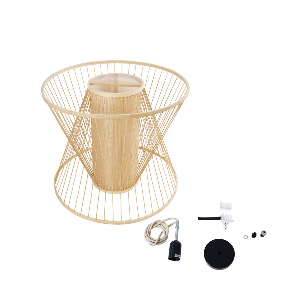 GloboStar® HIBISCUS 01925 Boho Κρεμαστό Φωτιστικό Οροφής Μονόφωτο 1 x E27 AC220-240V IP20 - Φ60 x Υ50cm - Μπεζ Ξύλινο Πλέγμα - 5 Years Warranty