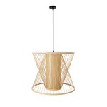 GloboStar® HIBISCUS 01925 Boho Κρεμαστό Φωτιστικό Οροφής Μονόφωτο 1 x E27 AC220-240V IP20 - Φ60 x Υ50cm - Μπεζ Ξύλινο Πλέγμα - 5 Years Warranty