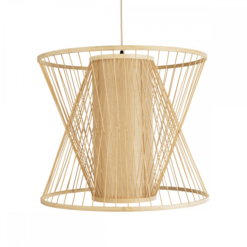 GloboStar® HIBISCUS 01925 Boho Κρεμαστό Φωτιστικό Οροφής Μονόφωτο 1 x E27 AC220-240V IP20 - Φ60 x Υ50cm - Μπεζ Ξύλινο Πλέγμα - 5 Years Warranty