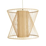 GloboStar® HIBISCUS 01925 Boho Κρεμαστό Φωτιστικό Οροφής Μονόφωτο 1 x E27 AC220-240V IP20 - Φ60 x Υ50cm - Μπεζ Ξύλινο Πλέγμα - 5 Years Warranty