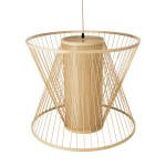 GloboStar® HIBISCUS 01925 Boho Κρεμαστό Φωτιστικό Οροφής Μονόφωτο 1 x E27 AC220-240V IP20 - Φ60 x Υ50cm - Μπεζ Ξύλινο Πλέγμα - 5 Years Warranty
