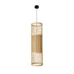 GloboStar® HIBISCUS 01933 Boho Κρεμαστό Φωτιστικό Οροφής Μονόφωτο 1 x E27 AC220-240V IP20 - Φ20 x Υ70cm - Μπεζ Ξύλινο Πλέγμα - 5 Years Warranty