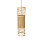 GloboStar® HIBISCUS 01933 Boho Κρεμαστό Φωτιστικό Οροφής Μονόφωτο 1 x E27 AC220-240V IP20 - Φ20 x Υ70cm - Μπεζ Ξύλινο Πλέγμα - 5 Years Warranty