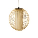 GloboStar® HIBISCUS 01934 Boho Κρεμαστό Φωτιστικό Οροφής Μονόφωτο 1 x E27 AC220-240V IP20 - Φ28 x Υ28cm - Μπεζ Ξύλινο Πλέγμα - 5 Years Warranty