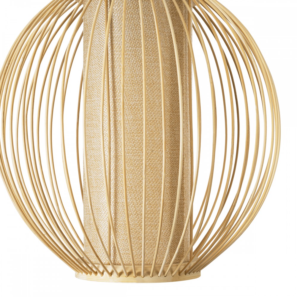 GloboStar® HIBISCUS 01934 Boho Κρεμαστό Φωτιστικό Οροφής Μονόφωτο 1 x E27 AC220-240V IP20 - Φ28 x Υ28cm - Μπεζ Ξύλινο Πλέγμα - 5 Years Warranty