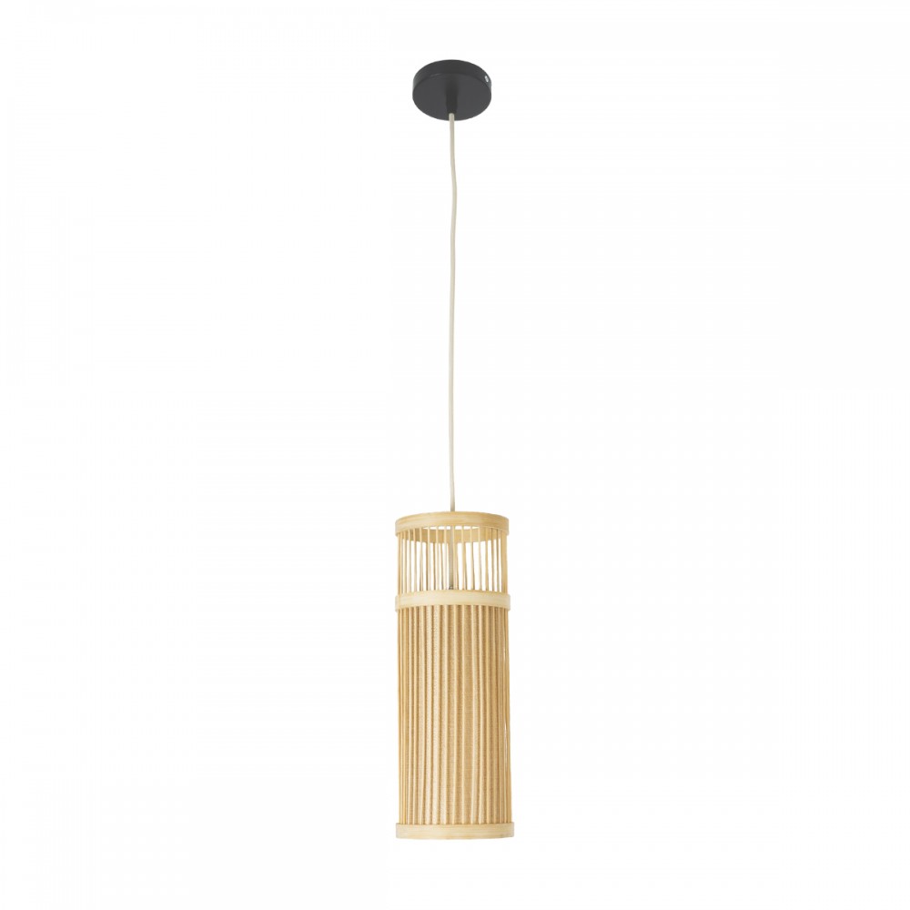 GloboStar® HIBISCUS 01937 Boho Κρεμαστό Φωτιστικό Οροφής Μονόφωτο 1 x E27 AC220-240V IP20 - Φ13 x Υ35cm - Μπεζ Ξύλινο Πλέγμα - 5 Χρόνια Εγγύηση