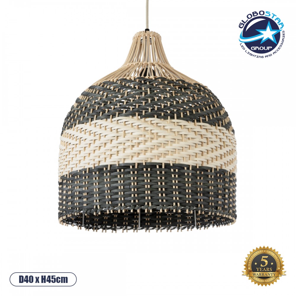 GLOBOSTAR® BARBADOS 01944 Boho Κρεμαστό Φωτιστικό Οροφής με Ντουί 1 x E27 AC 220-240V IP20 - Μπεζ & Χακί - Μ40 x Π40 x Υ45cm