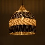 GloboStar® BARBADOS 01944 Boho Κρεμαστό Φωτιστικό Οροφής Μονόφωτο 1 x E27 AC220-240V IP20 - Φ40 x Υ45cm - Μπεζ με Χακί Ξύλινο Μπαμπού Πλέγμα Καμπάνα - 5 Χρόνια Εγγύηση