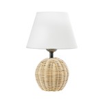 GloboStar® HASUMI 01957 Boho Επιτραπέζιο Φωτιστικό Πορτατίφ Μονόφωτο 1 x E27 AC220-240V IP20 - Φ19 x Υ30cm - Μπεζ Ξύλινο Ρατάν Πλέγμα με Λευκό Καπέλο - 5 Χρόνια Εγγύηση