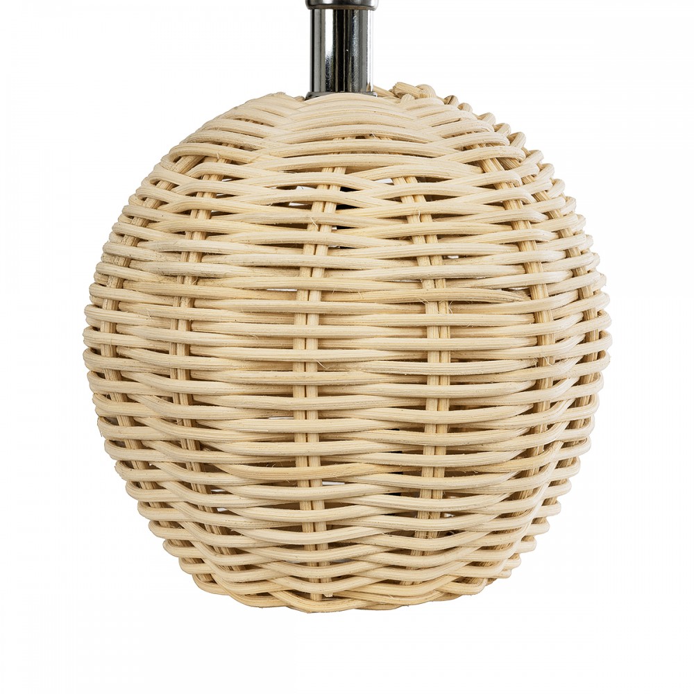 GloboStar® HASUMI 01957 Boho Επιτραπέζιο Φωτιστικό Πορτατίφ Μονόφωτο 1 x E27 AC220-240V IP20 - Φ19 x Υ30cm - Μπεζ Ξύλινο Ρατάν Πλέγμα με Λευκό Καπέλο - 5 Χρόνια Εγγύηση