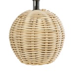 GloboStar® HASUMI 01957 Boho Επιτραπέζιο Φωτιστικό Πορτατίφ Μονόφωτο 1 x E27 AC220-240V IP20 - Φ19 x Υ30cm - Μπεζ Ξύλινο Ρατάν Πλέγμα με Λευκό Καπέλο - 5 Χρόνια Εγγύηση