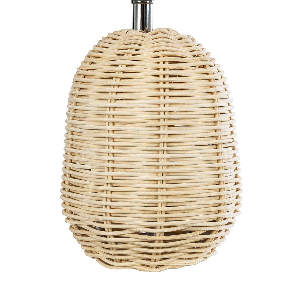 GloboStar® HASUMI 01958 Boho Επιτραπέζιο Φωτιστικό Πορτατίφ Μονόφωτο 1 x E27 AC220-240V IP20 - Φ18 x Υ36cm - Μπεζ Ξύλινο Ρατάν Πλέγμα με Λευκό Καπέλο - 5 Χρόνια Εγγύηση