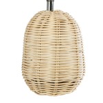 GloboStar® HASUMI 01958 Boho Επιτραπέζιο Φωτιστικό Πορτατίφ Μονόφωτο 1 x E27 AC220-240V IP20 - Φ18 x Υ36cm - Μπεζ Ξύλινο Ρατάν Πλέγμα με Λευκό Καπέλο - 5 Χρόνια Εγγύηση