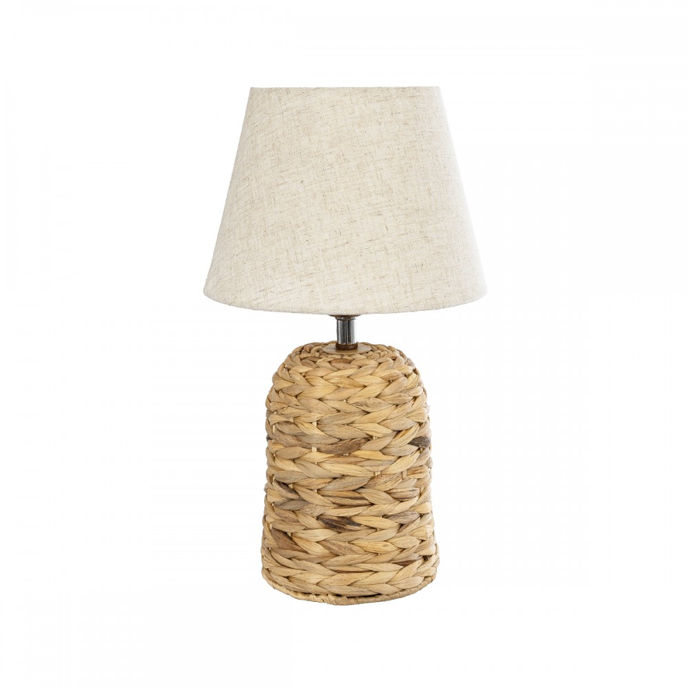 GloboStar® HOLOKAI 01960 Boho Επιτραπέζιο Φωτιστικό Πορτατίφ Μονόφωτο 1 x E27 AC220-240V IP20 - Φ23 x Υ40cm - Μπεζ Φυσική Ράφια Άχυρο Πλέγμα με Μπεζ Καπέλο - 5 Χρόνια Εγγύηση