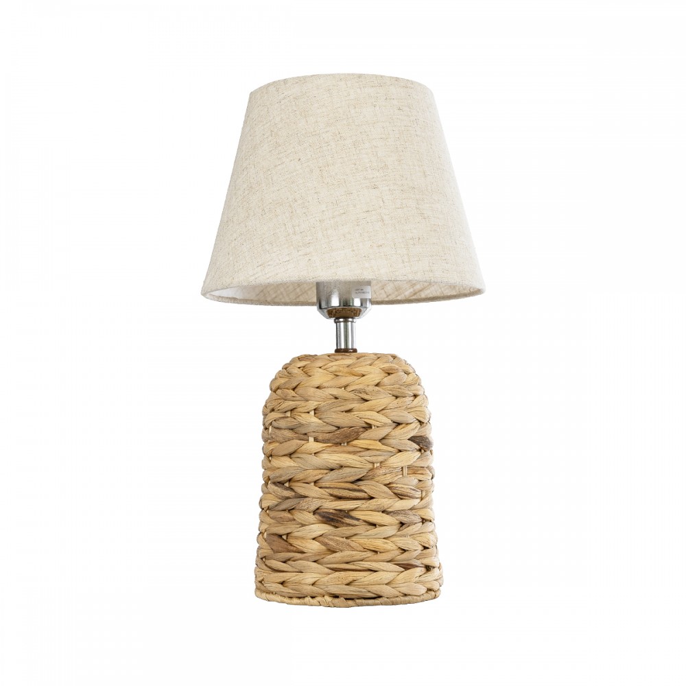 GloboStar® HOLOKAI 01960 Boho Επιτραπέζιο Φωτιστικό Πορτατίφ Μονόφωτο 1 x E27 AC220-240V IP20 - Φ23 x Υ40cm - Μπεζ Φυσική Ράφια Άχυρο Πλέγμα με Μπεζ Καπέλο - 5 Χρόνια Εγγύηση