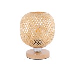 GloboStar® KERRY 01981 Μοντέρνο Επιτραπέζιο Φωτιστικό Πορτατίφ Μονόφωτο 1 x E27 AC220-240V IP20 - Φ18 x Υ25cm - Μπεζ Ξύλινο Μπαμπού Πλέγμα - 5 Χρόνια Εγγύηση