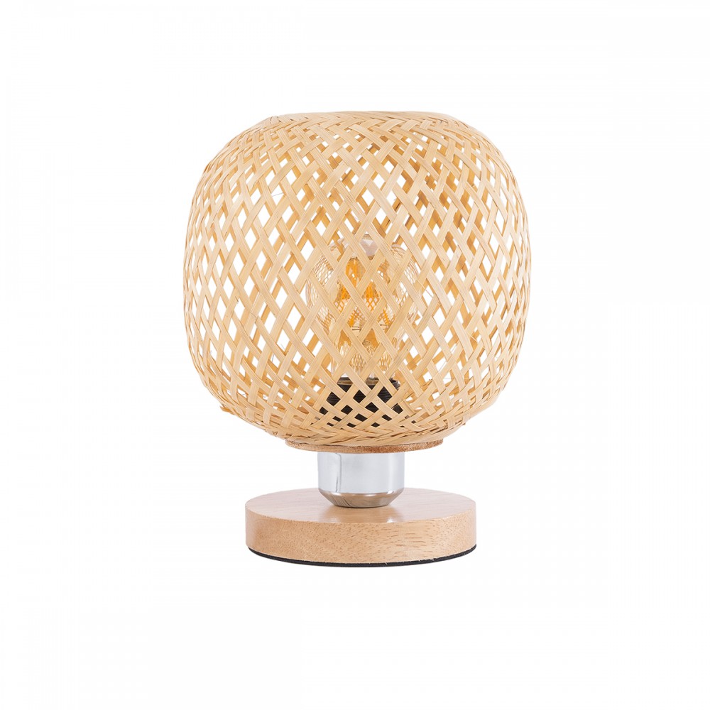 GloboStar® KERRY 01981 Μοντέρνο Επιτραπέζιο Φωτιστικό Πορτατίφ Μονόφωτο 1 x E27 AC220-240V IP20 - Φ18 x Υ25cm - Μπεζ Ξύλινο Μπαμπού Πλέγμα - 5 Χρόνια Εγγύηση