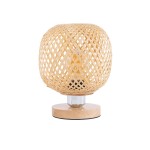GloboStar® KERRY 01981 Μοντέρνο Επιτραπέζιο Φωτιστικό Πορτατίφ Μονόφωτο 1 x E27 AC220-240V IP20 - Φ18 x Υ25cm - Μπεζ Ξύλινο Μπαμπού Πλέγμα - 5 Χρόνια Εγγύηση
