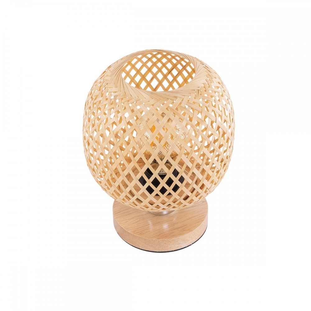 GloboStar® KERRY 01981 Μοντέρνο Επιτραπέζιο Φωτιστικό Πορτατίφ Μονόφωτο 1 x E27 AC220-240V IP20 - Φ18 x Υ25cm - Μπεζ Ξύλινο Μπαμπού Πλέγμα - 5 Χρόνια Εγγύηση