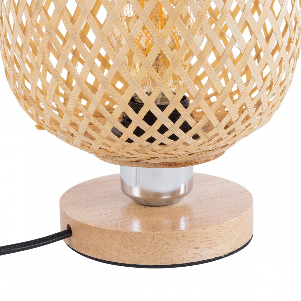 GloboStar® KERRY 01981 Μοντέρνο Επιτραπέζιο Φωτιστικό Πορτατίφ Μονόφωτο 1 x E27 AC220-240V IP20 - Φ18 x Υ25cm - Μπεζ Ξύλινο Μπαμπού Πλέγμα - 5 Χρόνια Εγγύηση