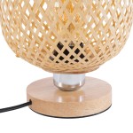 GloboStar® KERRY 01981 Μοντέρνο Επιτραπέζιο Φωτιστικό Πορτατίφ Μονόφωτο 1 x E27 AC220-240V IP20 - Φ18 x Υ25cm - Μπεζ Ξύλινο Μπαμπού Πλέγμα - 5 Χρόνια Εγγύηση