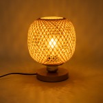 GloboStar® KERRY 01981 Μοντέρνο Επιτραπέζιο Φωτιστικό Πορτατίφ Μονόφωτο 1 x E27 AC220-240V IP20 - Φ18 x Υ25cm - Μπεζ Ξύλινο Μπαμπού Πλέγμα - 5 Χρόνια Εγγύηση
