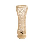 GloboStar® ROWAN 01994 Boho Επιτραπέζιο Φωτιστικό Μονόφωτο 1 x E27 AC220-240V IP20 - Φ17 x Υ42cm - Μπεζ Ξύλινο Μπαμπού Πλέγμα - 5 Χρόνια Εγγύηση