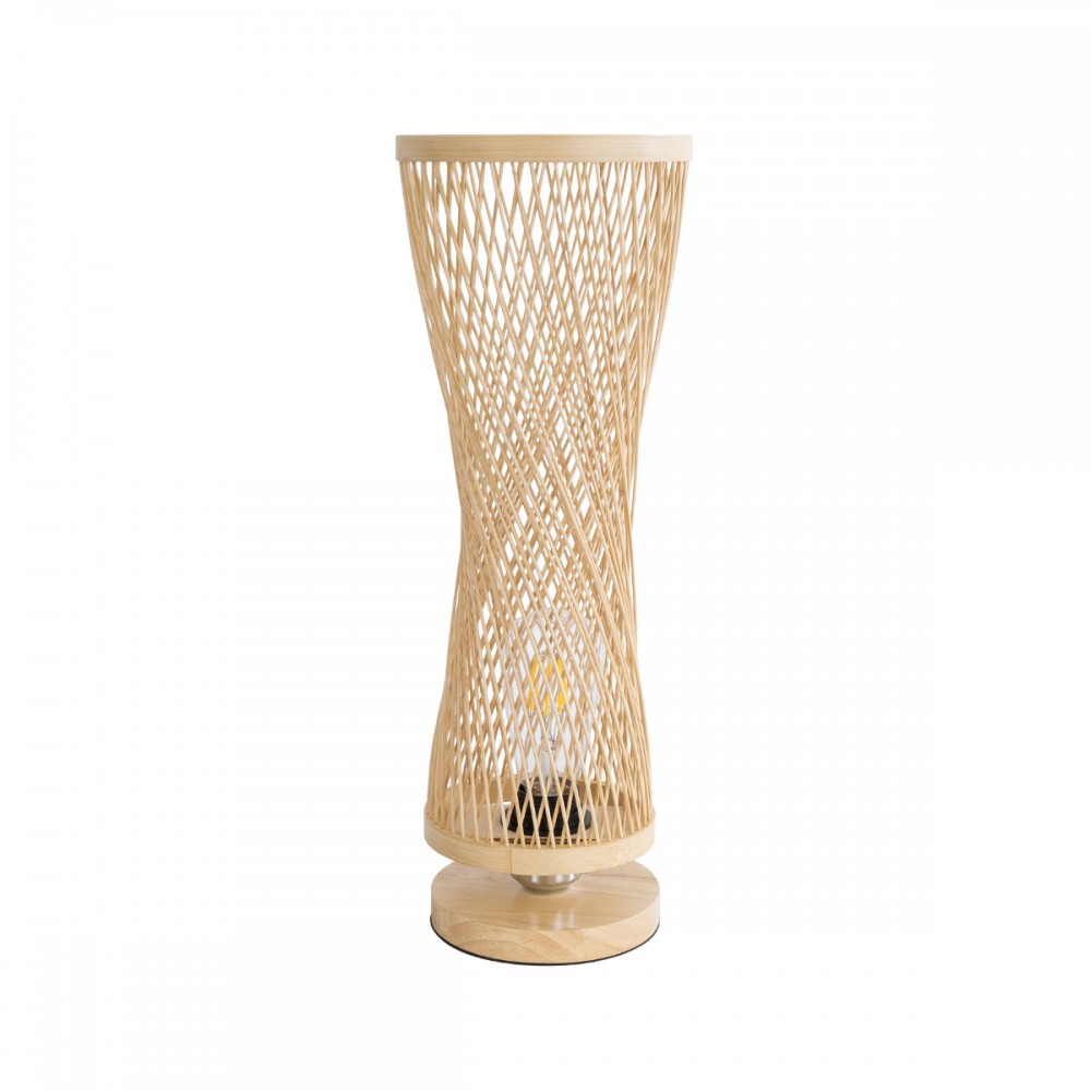GloboStar® ROWAN 01994 Boho Επιτραπέζιο Φωτιστικό Μονόφωτο 1 x E27 AC220-240V IP20 - Φ17 x Υ42cm - Μπεζ Ξύλινο Μπαμπού Πλέγμα - 5 Χρόνια Εγγύηση