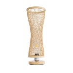 GloboStar® ROWAN 01994 Boho Επιτραπέζιο Φωτιστικό Μονόφωτο 1 x E27 AC220-240V IP20 - Φ17 x Υ42cm - Μπεζ Ξύλινο Μπαμπού Πλέγμα - 5 Χρόνια Εγγύηση