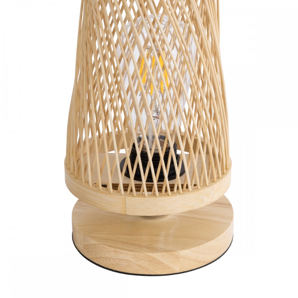 GloboStar® ROWAN 01994 Boho Επιτραπέζιο Φωτιστικό Μονόφωτο 1 x E27 AC220-240V IP20 - Φ17 x Υ42cm - Μπεζ Ξύλινο Μπαμπού Πλέγμα - 5 Χρόνια Εγγύηση