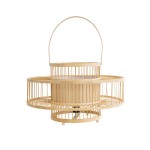 GloboStar® SORENIA 02003 Boho Επιδαπέδιο Φωτιστικό Μονόφωτο 1 x E27 AC220-240V IP20 - Φ48 x Υ27cm - Μπεζ Ξύλινο Μπαμπού Πλέγμα - 5 Χρόνια Εγγύηση