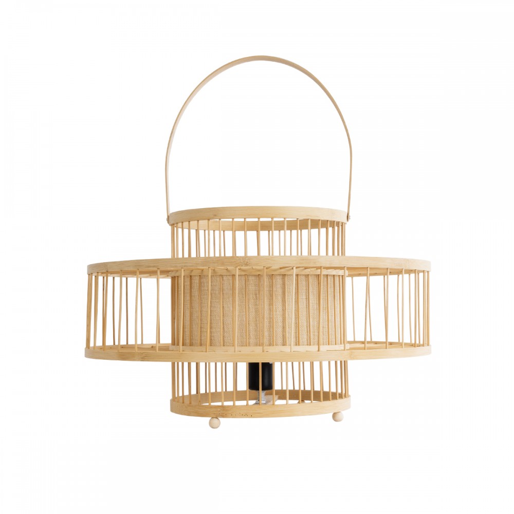 GloboStar® SORENIA 02003 Boho Επιδαπέδιο Φωτιστικό Μονόφωτο 1 x E27 AC220-240V IP20 - Φ48 x Υ27cm - Μπεζ Ξύλινο Μπαμπού Πλέγμα - 5 Χρόνια Εγγύηση
