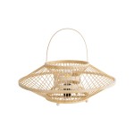 GloboStar® SORENIA 02005 Boho Επιτραπέζιο Φωτιστικό Μονόφωτο 1 x E27 AC220-240V IP20 - Φ50 x Υ18cm - Μπεζ Ξύλινο Μπαμπού Πλέγμα - 5 Χρόνια Εγγύηση
