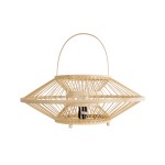GloboStar® SORENIA 02005 Boho Επιτραπέζιο Φωτιστικό Μονόφωτο 1 x E27 AC220-240V IP20 - Φ50 x Υ18cm - Μπεζ Ξύλινο Μπαμπού Πλέγμα - 5 Χρόνια Εγγύηση