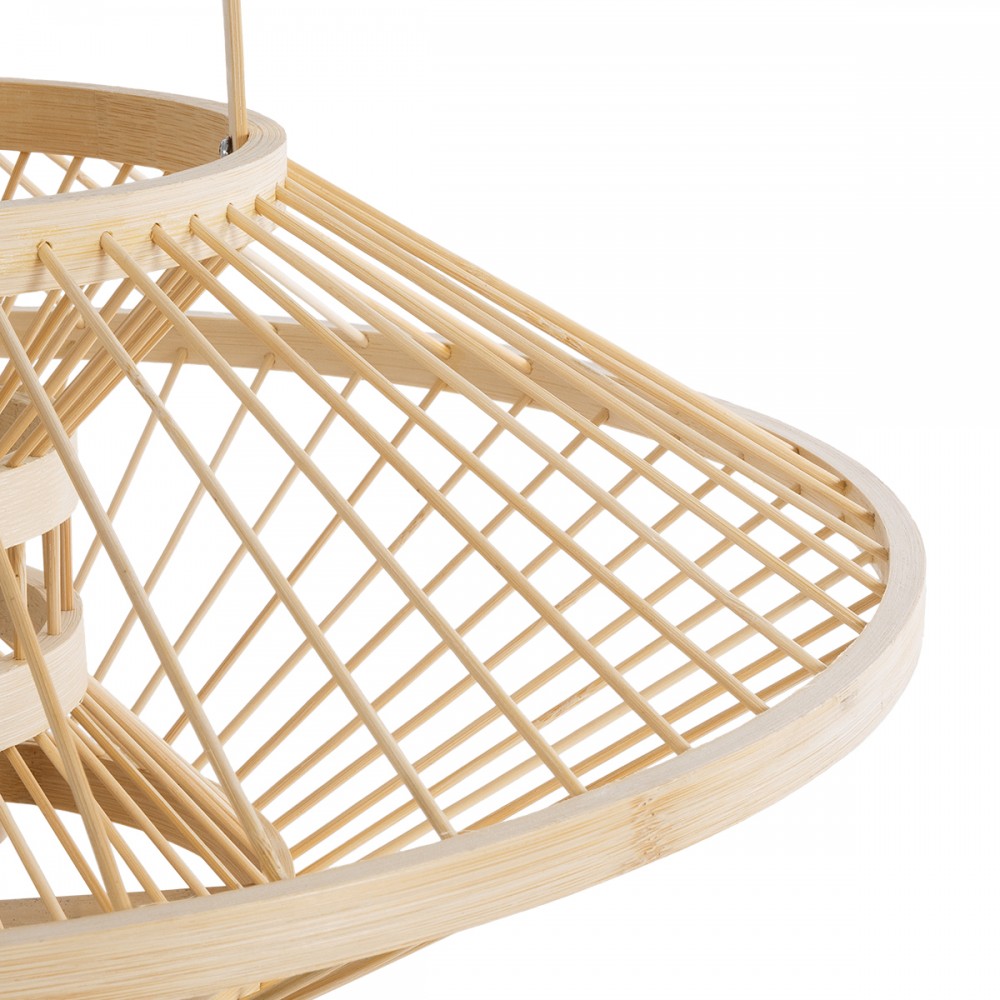 GloboStar® SORENIA 02005 Boho Επιτραπέζιο Φωτιστικό Μονόφωτο 1 x E27 AC220-240V IP20 - Φ50 x Υ18cm - Μπεζ Ξύλινο Μπαμπού Πλέγμα - 5 Χρόνια Εγγύηση