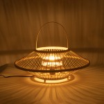 GloboStar® SORENIA 02005 Boho Επιτραπέζιο Φωτιστικό Μονόφωτο 1 x E27 AC220-240V IP20 - Φ50 x Υ18cm - Μπεζ Ξύλινο Μπαμπού Πλέγμα - 5 Χρόνια Εγγύηση