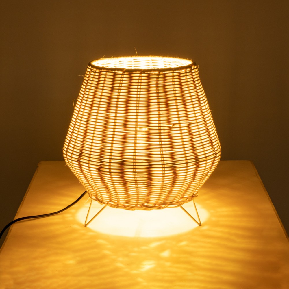 GloboStar® BOLSON 02010 Boho Επιδαπέδιο Φωτιστικό Μονόφωτο 1 x E27 AC220-240V IP20 - Φ30 x Υ30cm - Μπεζ Ξύλινο Μπαμπού Πλέγμα - 5 Χρόνια Εγγύηση