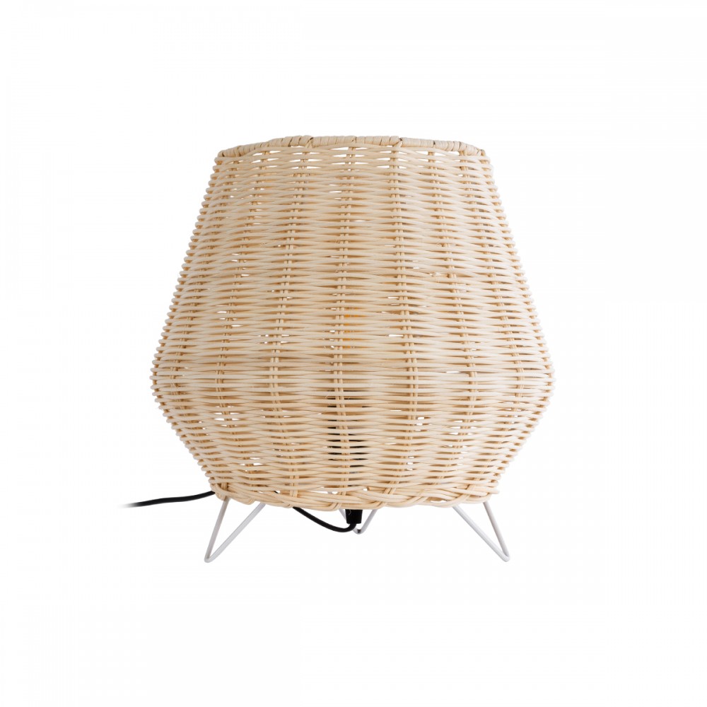 GloboStar® BOLSON 02010 Boho Επιδαπέδιο Φωτιστικό Μονόφωτο 1 x E27 AC220-240V IP20 - Φ30 x Υ30cm - Μπεζ Ξύλινο Μπαμπού Πλέγμα - 5 Χρόνια Εγγύηση